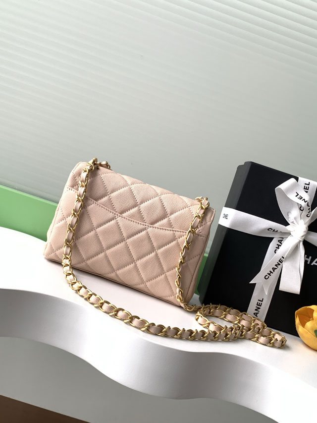 CC original grained calfskin mini flap bag AS5239 apricot