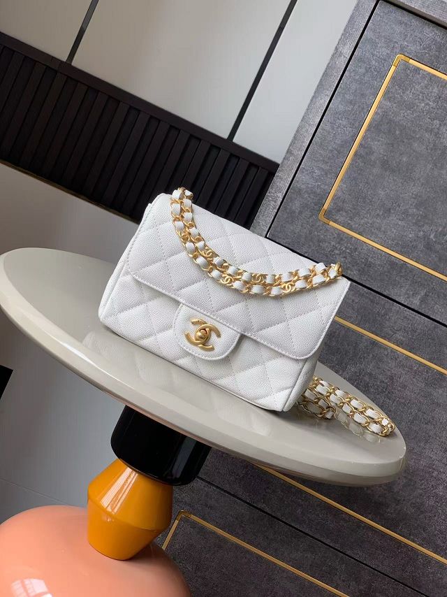 CC original grained calfskin mini flap bag AS5239 white