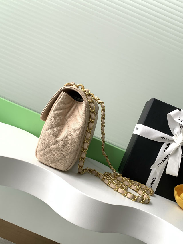 CC original grained calfskin small flap bag AS5238 apricot