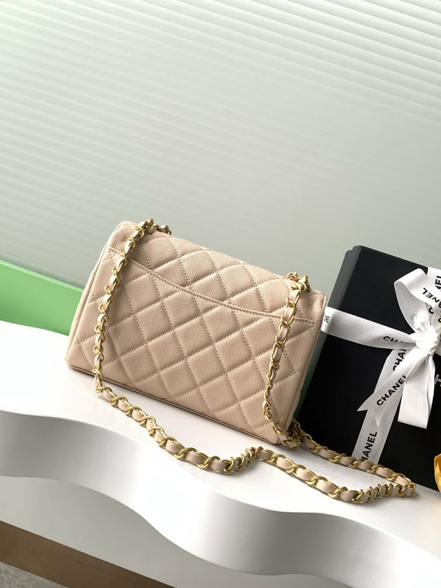 CC original grained calfskin small flap bag AS5238 apricot