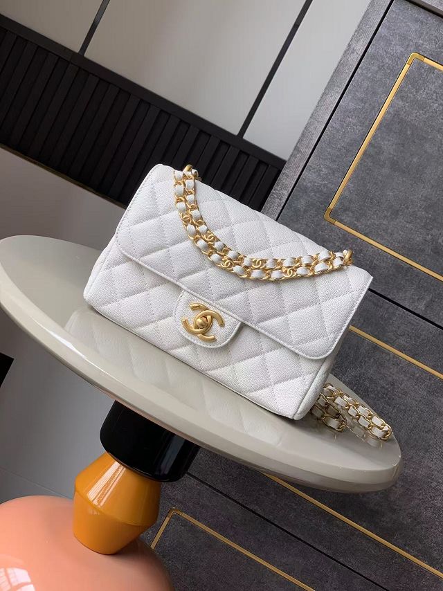 CC original grained calfskin small flap bag AS5238 white