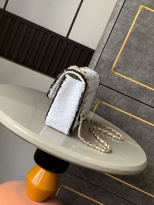 CC original sequins mini flap bag AS2090 white