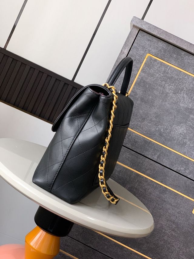 CC original calfskin large top handle flap bag AS5447 black