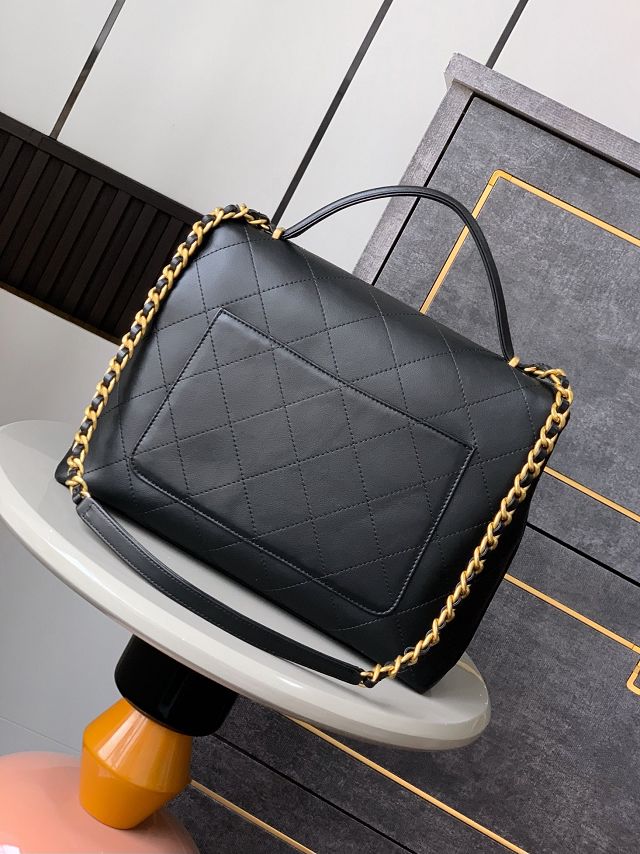 CC original calfskin large top handle flap bag AS5447 black