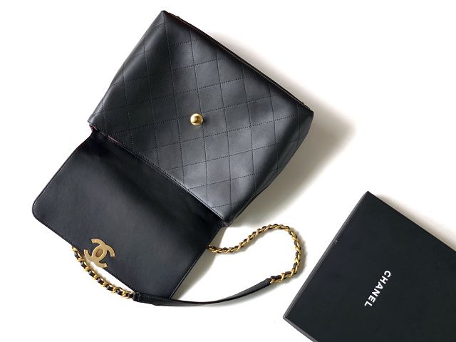 CC original calfskin large top handle flap bag AS5447 black