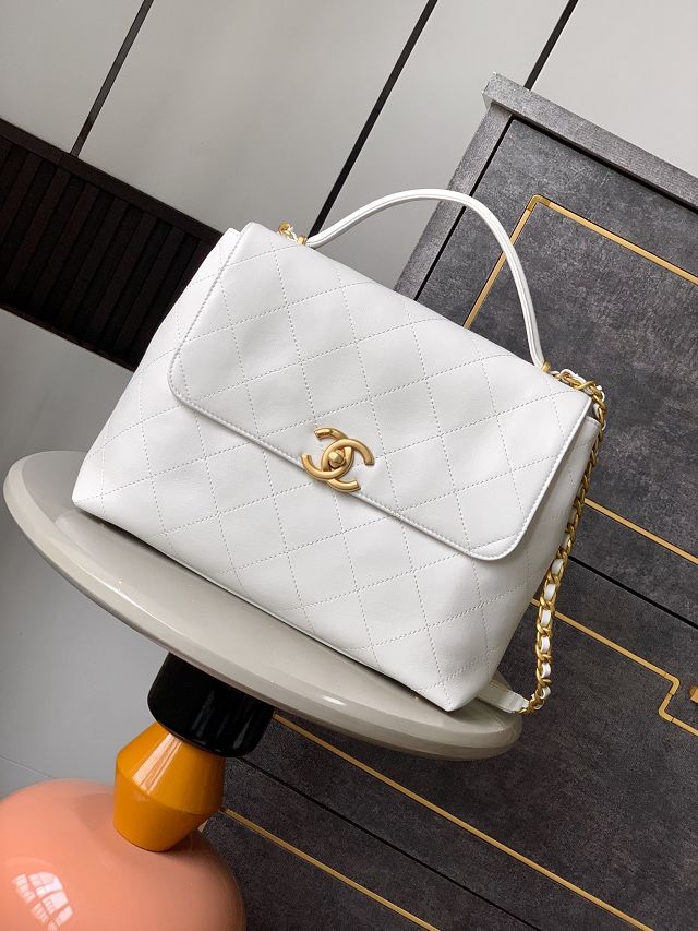 CC original calfskin large top handle flap bag AS5447 white
