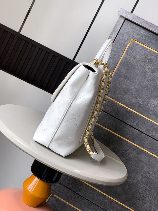 CC original calfskin large top handle flap bag AS5447 white