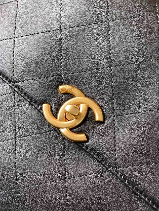 CC original calfskin maxi top handle flap bag AS5543 black