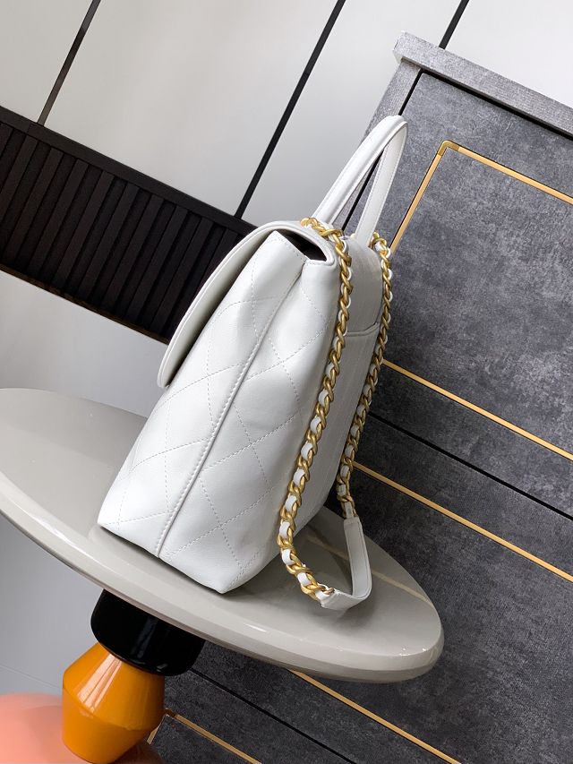CC original calfskin maxi top handle flap bag AS5543 white