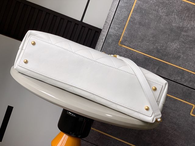 CC original calfskin maxi top handle flap bag AS5543 white