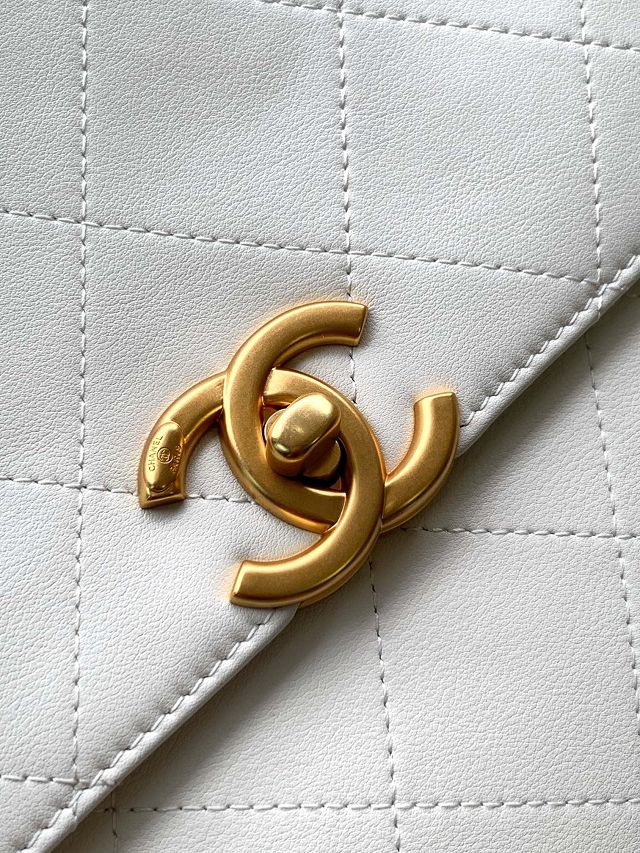 CC original calfskin maxi top handle flap bag AS5543 white