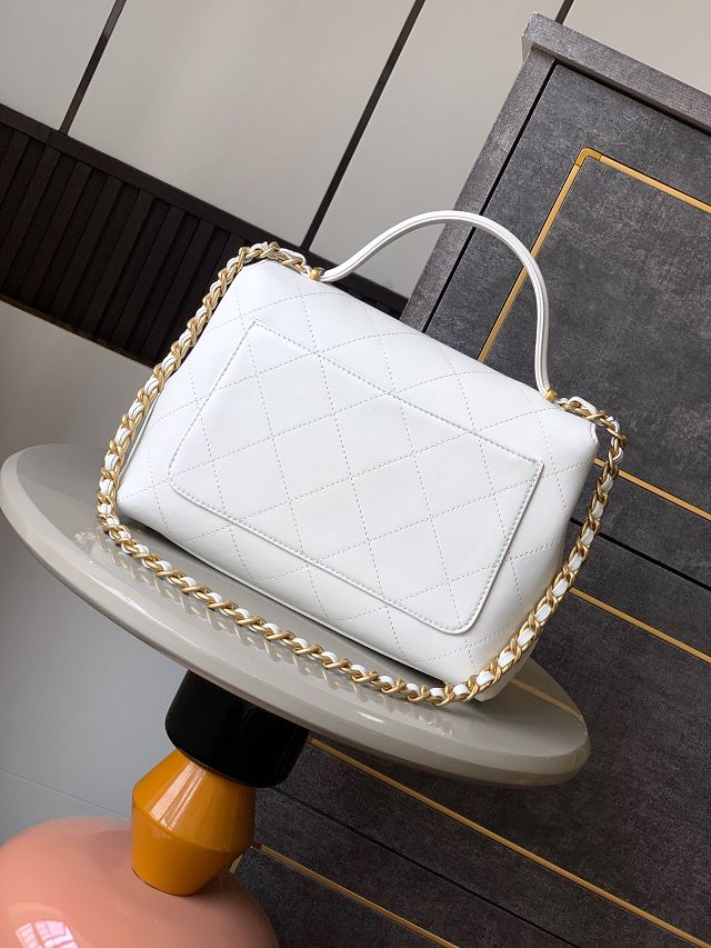 CC original calfskin medium top handle flap bag AS5467 white