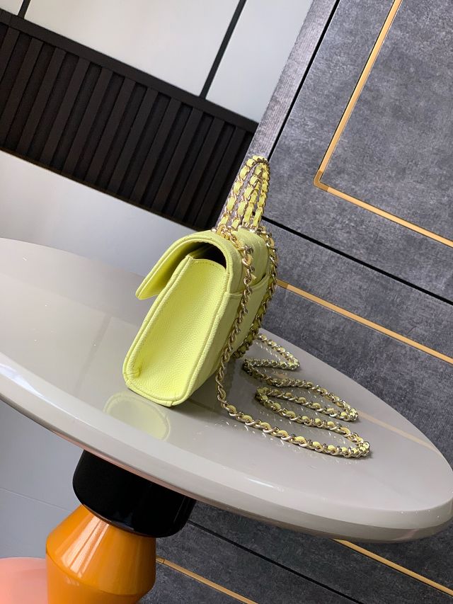 CC original grained calfskin flap phone holder AP3238 lemon yellow