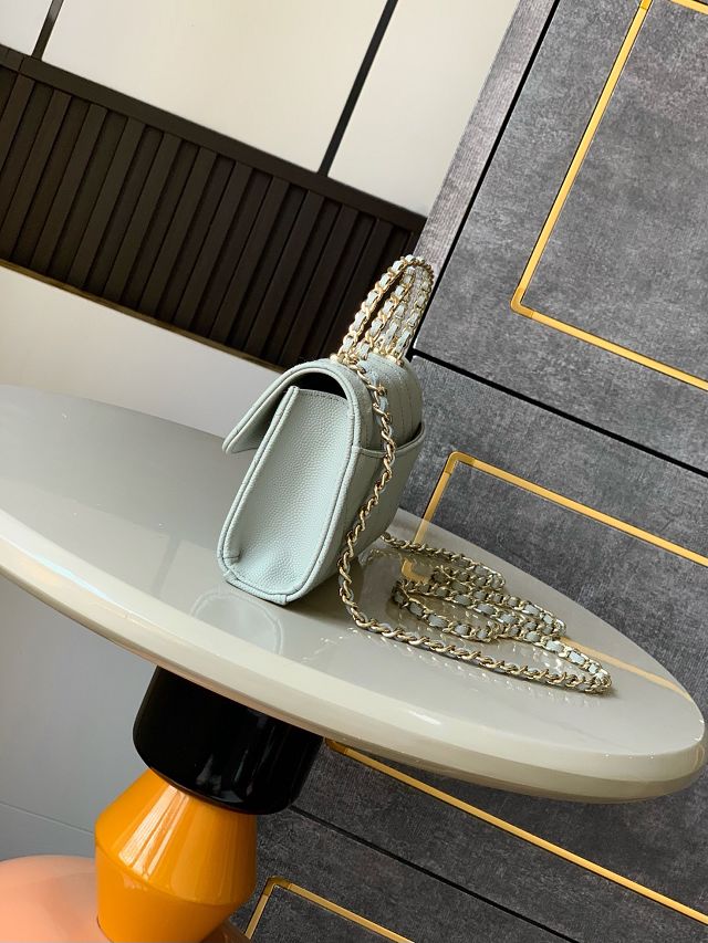 CC original grained calfskin flap phone holder AP3238 water blue