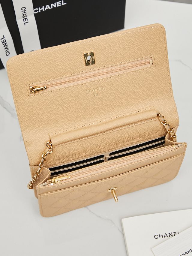 CC original grained calfskin wallet on chain AP4241 apricot