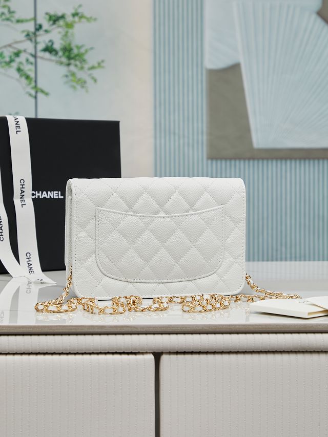 CC original grained calfskin wallet on chain AP4241 white