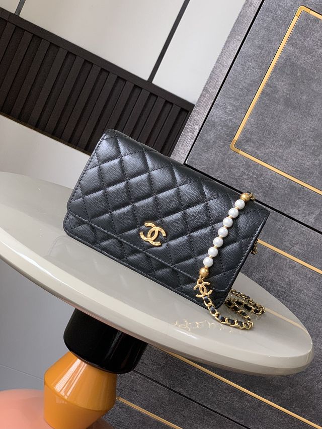 CC original grained calfskin wallet on chain AP4584 black