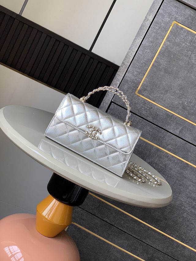 CC original lambskin flap phone holder AP3238 silver