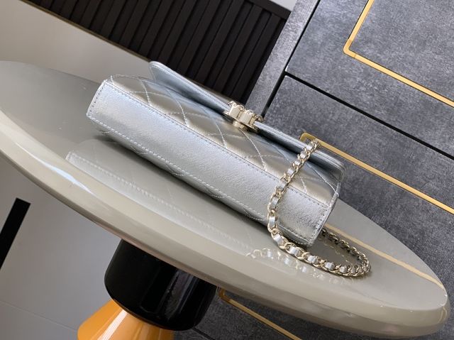 CC original lambskin flap phone holder AP3238 silver