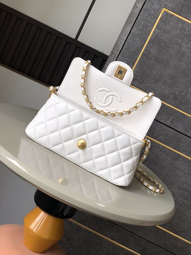 CC original lambskin mini top handle flap bag AS5354 white