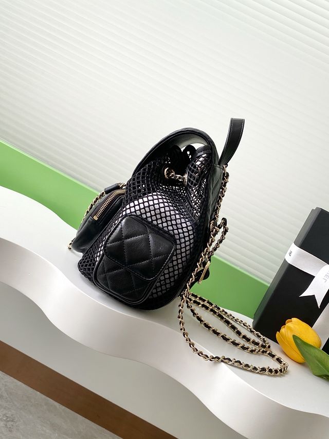 CC original mesh&lambskin medium backpack AS5484 black