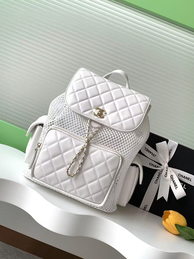 CC original mesh&lambskin large backpack AS5492 white