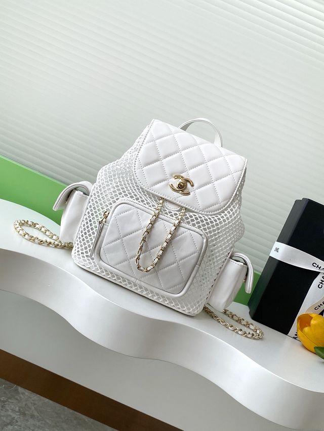 CC original mesh&lambskin medium backpack AS5484 white