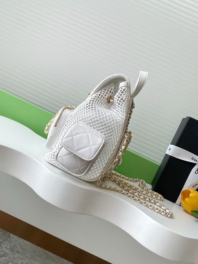 CC original mesh&lambskin medium backpack AS5484 white