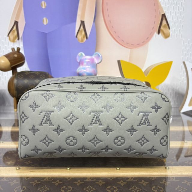Louis vuitton original calfskin dopp kit toilet pouch M44494 grey