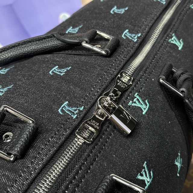 Louis vuitton monogram denim keepall 50 M13966 black