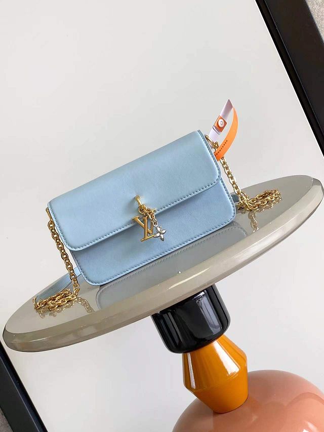 Louis vuitton original calfskin wallet on chain bloom M14547 blue