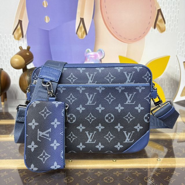 Louis vuitton original monogram canvas trio messenger bag M11592 blue