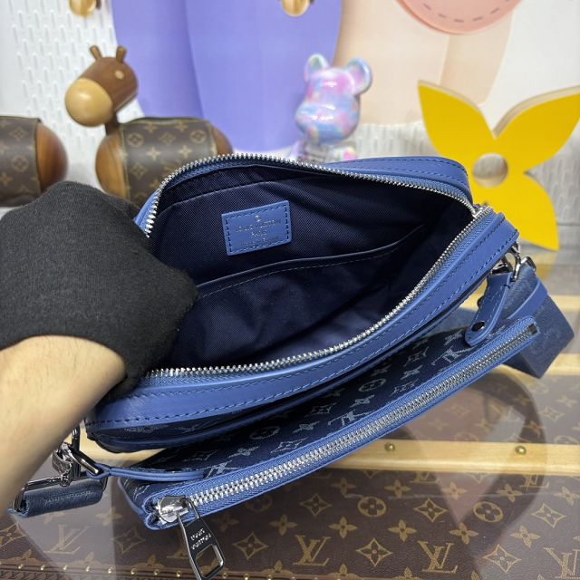 Louis vuitton original monogram canvas trio messenger bag M11592 blue