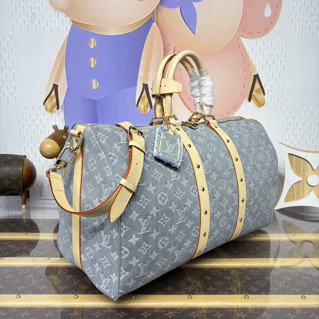 Louis vuitton original monogram denim keepall 45 M13748 grey