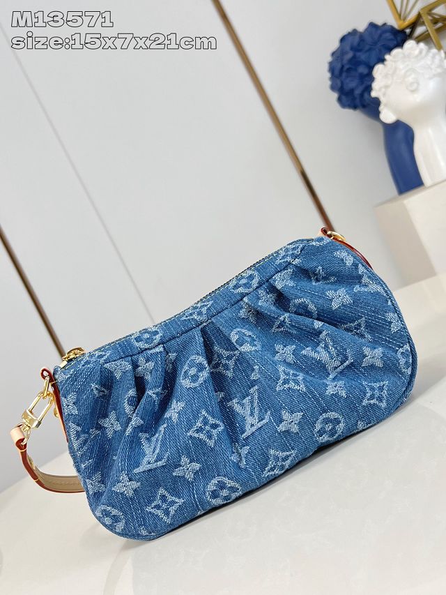 Louis vuitton original denim pochette valley handbag M13571 blue
