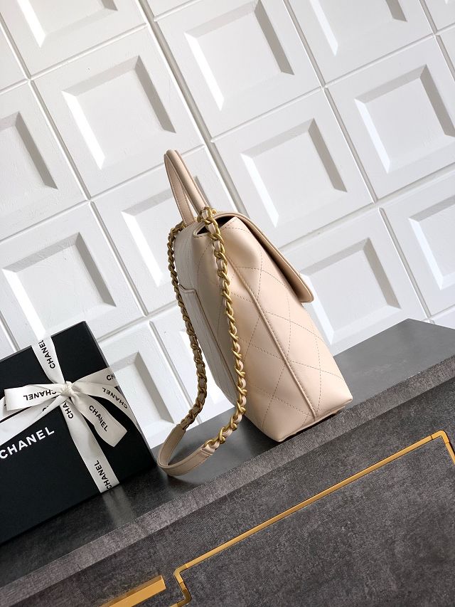CC original calfskin large top handle flap bag AS5447 beige