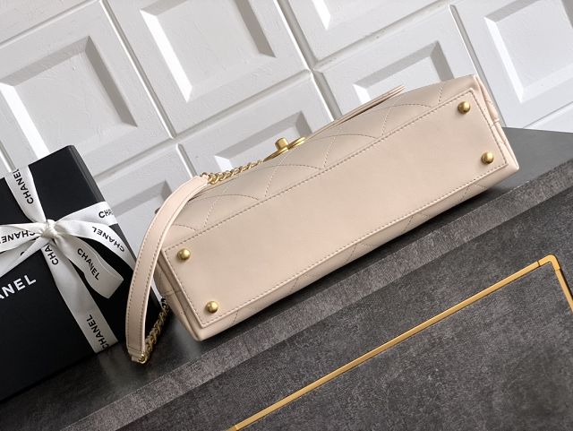 CC original calfskin large top handle flap bag AS5447 beige