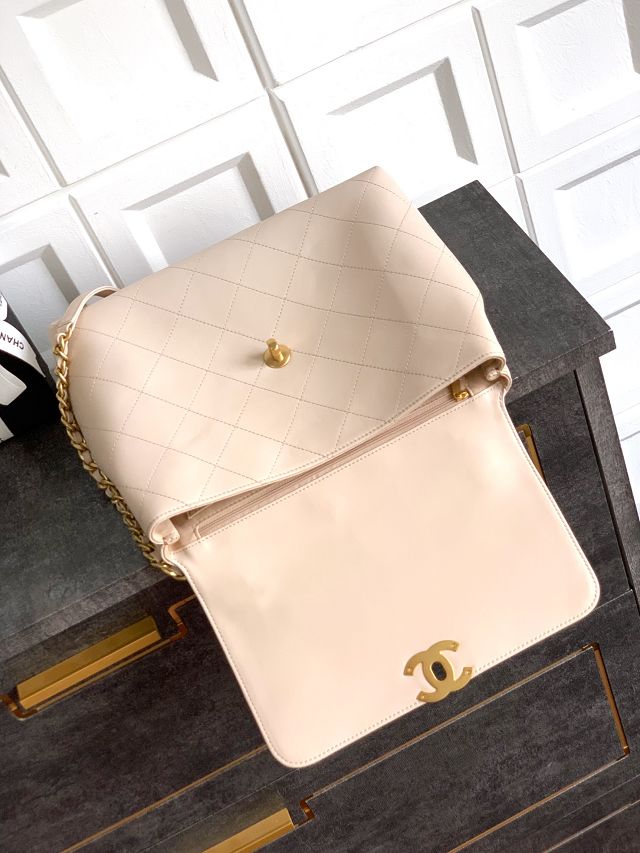 CC original calfskin large top handle flap bag AS5447 beige