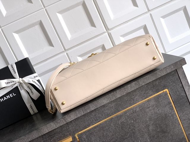 CC original calfskin maxi top handle flap bag AS5543 beige