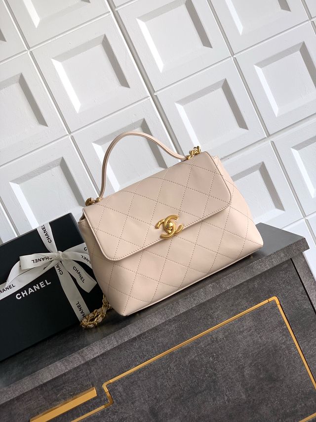 CC original calfskin medium top handle flap bag AS5467 beige