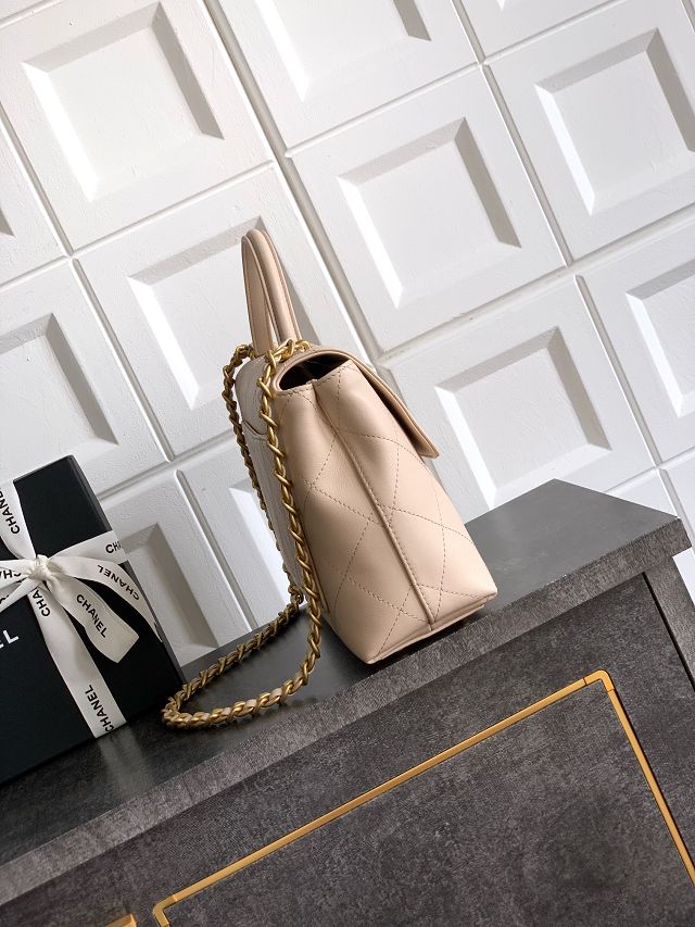 CC original calfskin medium top handle flap bag AS5467 beige