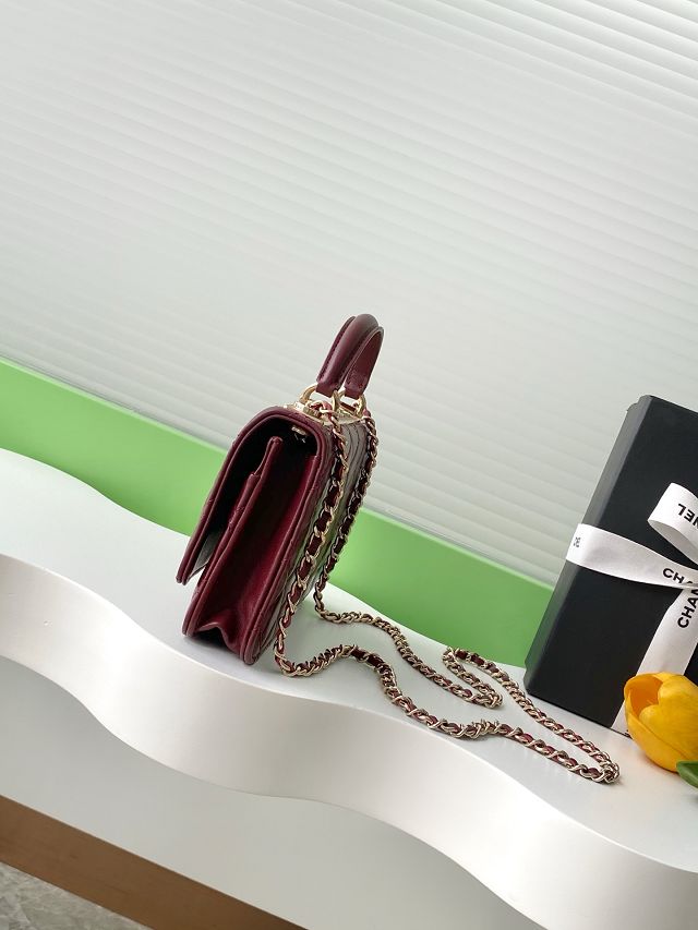 CC original lambskin wallet on chain AP4323 burgundy