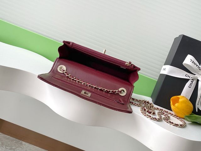 CC original lambskin wallet on chain AP4323 burgundy