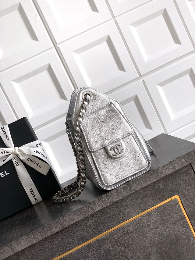 CC original grained calfskin 25 mini handbag AS5631 silver