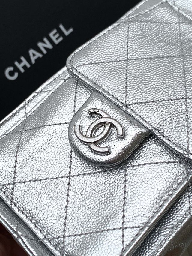 CC original grained calfskin 25 mini handbag AS5631 silver