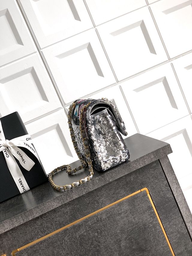 CC original sequins medium flap bag A01112 silver