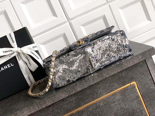 CC original sequins medium flap bag A01112 silver