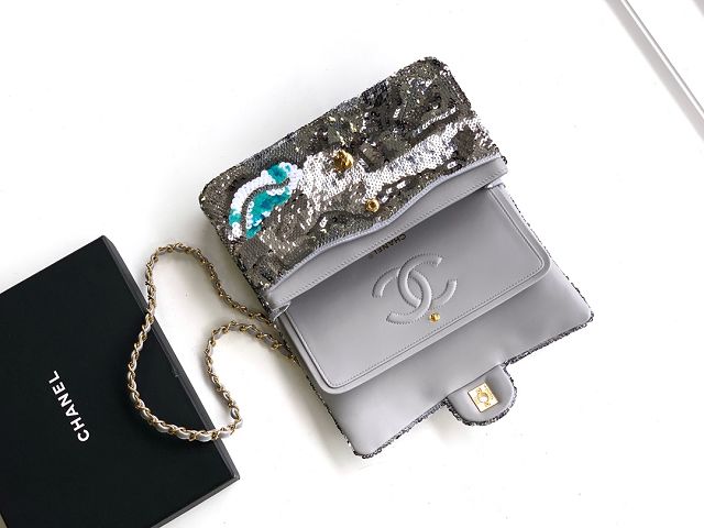 CC original sequins medium flap bag A01112 silver