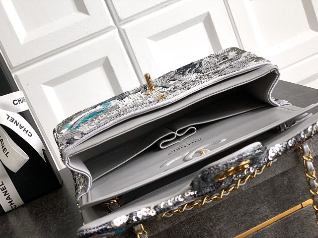 CC original sequins medium flap bag A01112 silver