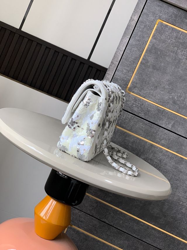 CC original sequins medium flap bag A01112 white